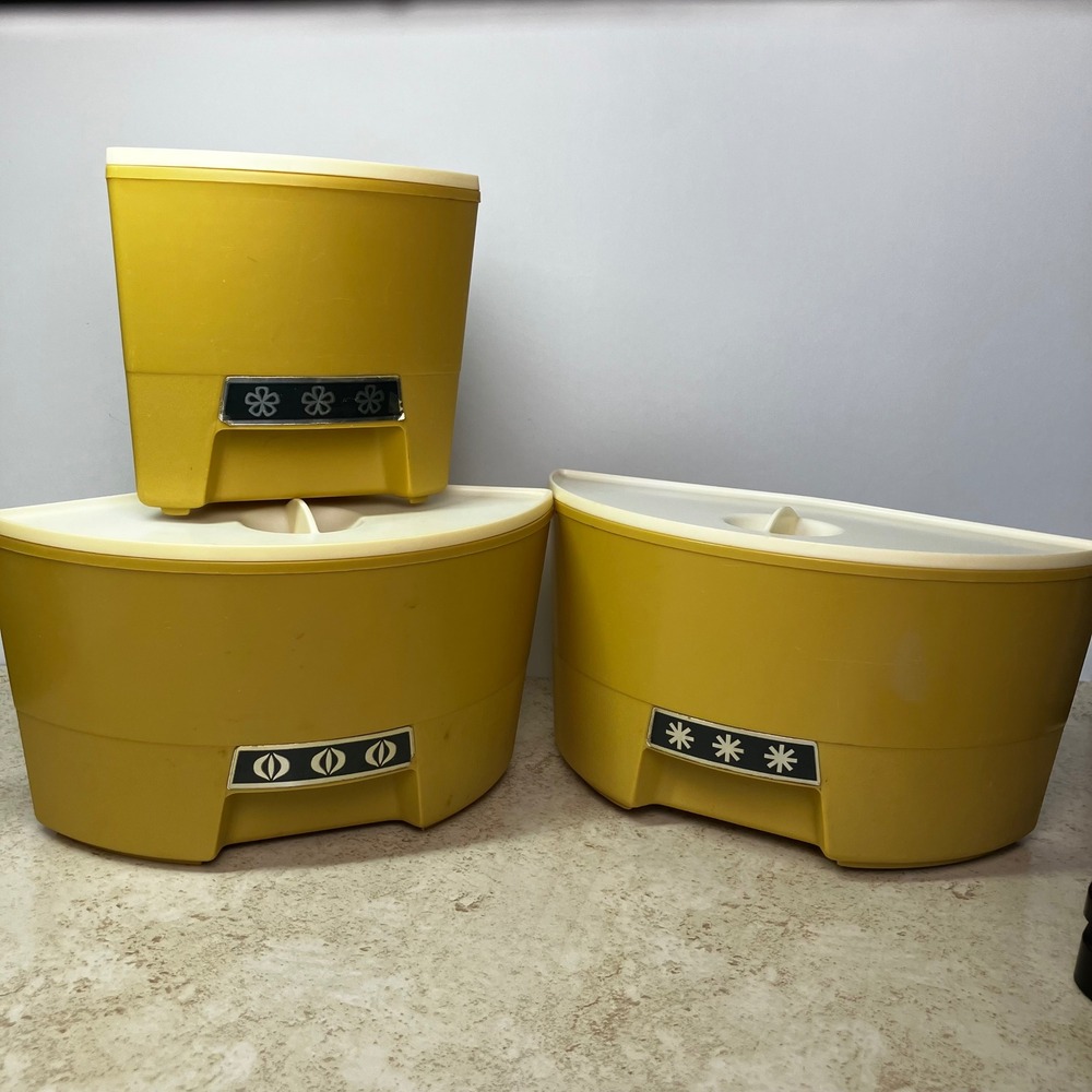 Rubbermaid Carousel Server Vintage Parts Harvest Gold Flower Lazy Susan Bin Lid